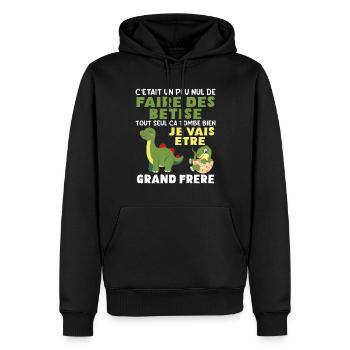 Futur Grand Frère Dinosaure Grand Frère Cadeau - Sweat à capuche Premium bio Homme - noir - Devant - Nico (187cm)