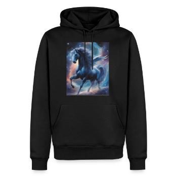 Pegasos (Pegasus) im Weltall - Weltenwanderer - Männer Premium Bio Hoodie - Schwarz - Vorne - Nico (187cm)
