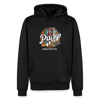 Futur Papy 2026 Cadeau Annonce Grossesse - Sweat à capuche Premium bio Homme - noir - Devant - Nico (187cm)