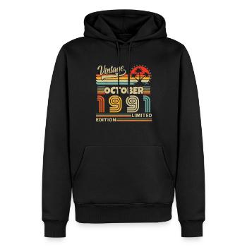 Original octobre 1991 vintage anniversaire 1991 - Sweat à capuche Premium bio Homme - noir - Devant - Nico (187cm)