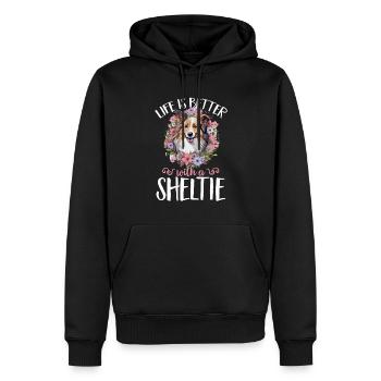 Shetland Sheepdog Dog Sheltie Life is better - Männer Premium Bio Hoodie - Schwarz - Vorne - Nico (187cm)