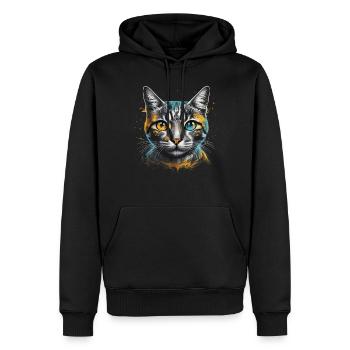 Katze Porträt Bunt Kunstwerk | Tiermotiv Katze - Männer Premium Bio Hoodie - Schwarz - Vorne - Nico (187cm)