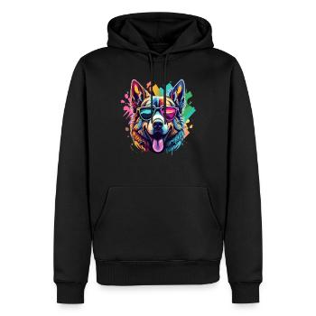 Schäferhund Bunt Sonnenbrille Kunstwerk Tiermotiv - Männer Premium Bio Hoodie - Schwarz - Vorne - Nico (187cm)