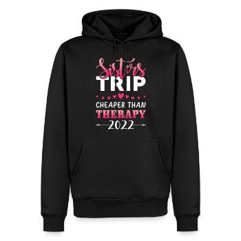 Voyage de vacances soeur moins cher que la thérapie - Sweat à capuche Premium bio Homme - noir - Devant - Nico (187cm)
