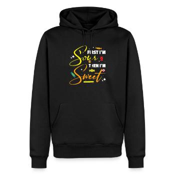 D’abord je suis aigre puis je suis bonbon sucré - Sweat à capuche Premium bio Homme - noir - Devant - Nico (187cm)