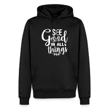 Voir le bien en toutes choses - Sweat à capuche Premium bio Homme - noir - Devant - Nico (187cm)