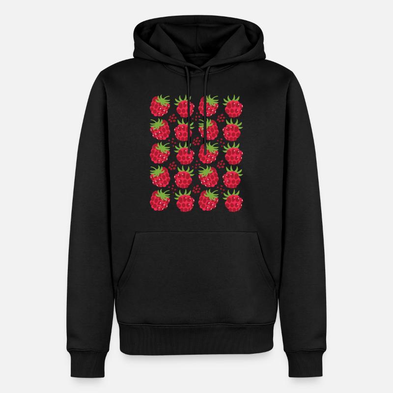 Raspberry Berries Fruit Pattern - Men’s Premium Organic Hoodie - black