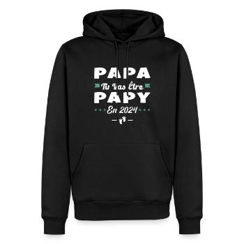Futur Grand Père Papa Tu Vas Être Papy 2024 - Sweat à capuche Premium bio Homme - noir - Devant - Nico (187cm)
