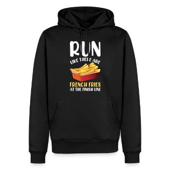 Ligne d’arrivée du marathonien de marathon Dire drôle - Sweat à capuche Premium bio Homme - noir - Devant - Nico (187cm)