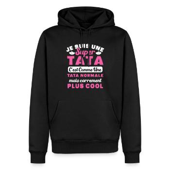 Je suis une super tata, humour cadeau tata - Sweat à capuche Premium bio Homme - noir - Devant - Nico (187cm)