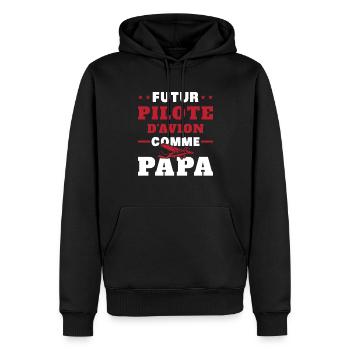 Futur Pilote d'avion comme Papa - Sweat à capuche Premium bio Homme - noir - Devant - Nico (187cm)