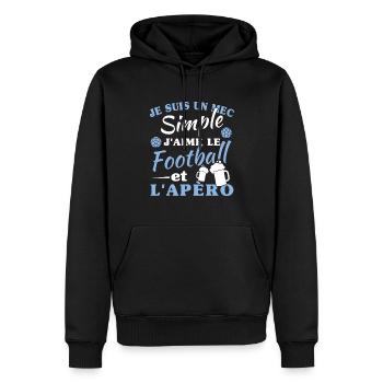 Un mec simple, football et apéro - Sweat à capuche Premium bio Homme - noir - Devant - Nico (187cm)