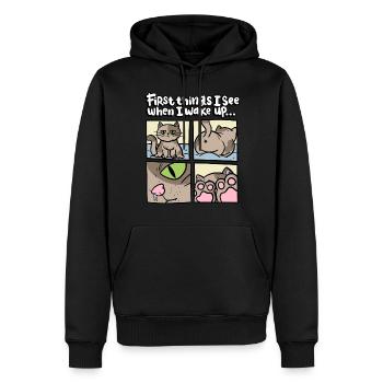 Die Ersten Dinge, Die Ich Sehe, Wenn Ich Aufwache - Männer Premium Bio Hoodie - Schwarz - Vorne - Nico (187cm)