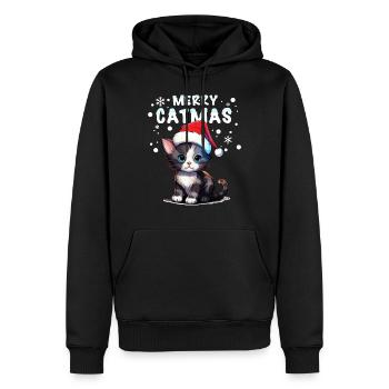 Niedliche Katze im Schnee feiert Weihnachten - Männer Premium Bio Hoodie - Schwarz - Vorne - Nico (187cm)