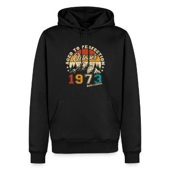 Cadeau Anniversaire Rétro Vintage 1973 Octobre - Sweat à capuche Premium bio Homme - noir - Devant - Nico (187cm)