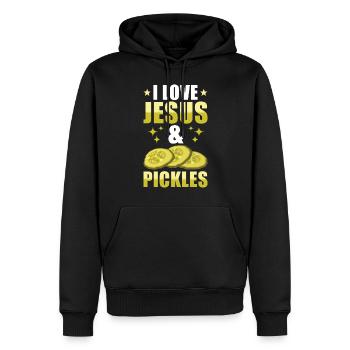 J’aime Jésus & Pickles Pickles Lover Groovy - Sweat à capuche Premium bio Homme - noir - Devant - Nico (187cm)