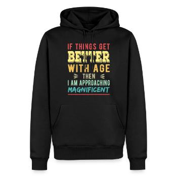 Wenn es mit dem Alter besser wird, dann bin ich - Männer Premium Bio Hoodie - Schwarz - Vorne - Nico (187cm)