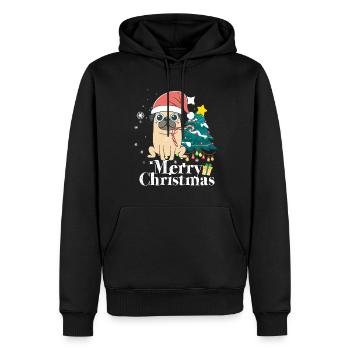 Merry Christmas Mops Hund Weihnachten - Männer Premium Bio Hoodie - Schwarz - Vorne - Nico (187cm)