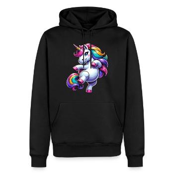 Einhorn molliges Kawaii bunt tanzendes Einhorn - Männer Premium Bio Hoodie - Schwarz - Vorne - Nico (187cm)