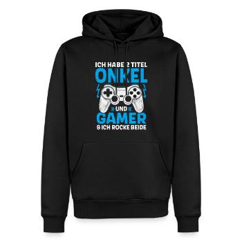 ZWEI TITEL ONKEL UND GAMER ROCKE BEIDE GAMING - Männer Premium Bio Hoodie - Schwarz - Vorne - Nico (187cm)