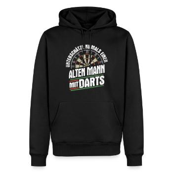 UNTERSCHÄTZE NIE ALTEN MANN DARTS STEELDARTS - Männer Premium Bio Hoodie - Schwarz - Vorne - Nico (187cm)