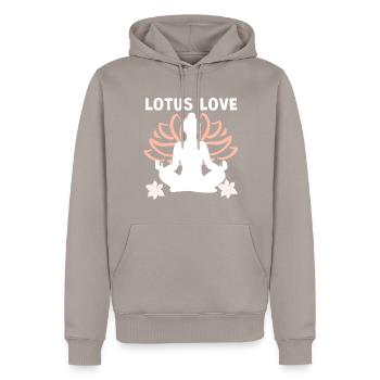 Lotus-Liebe | Die Eleganz und Zuneigung der Natur - Männer Premium Bio Hoodie - Taupe - Vorne - Nico (187cm)
