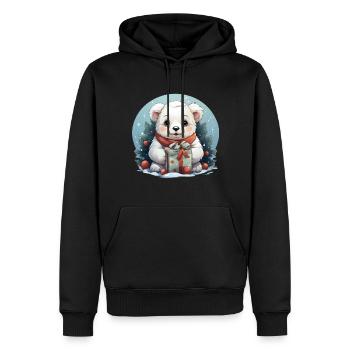Weihnachtseisbär mit einem Geschenk - Männer Premium Bio Hoodie - Schwarz - Vorne - Nico (187cm)
