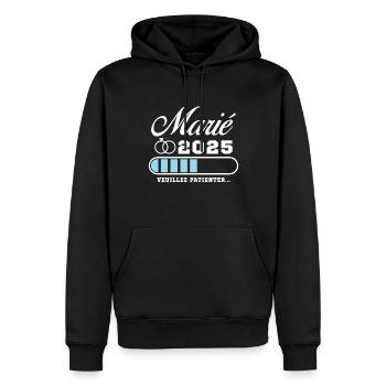 Homme Futur Marié 2025 Humour Cadeau - Sweat à capuche Premium bio Homme - noir - Devant - Nico (187cm)