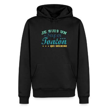 Je Suis Un Super Tonton Qui Déchire Cadeau Humour - Sweat à capuche Premium bio Homme - noir - Devant - Nico (187cm)