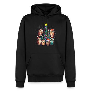 Eulen mit Weihnachtsmütze feiern Weihnachten - Männer Premium Bio Hoodie - Schwarz - Vorne - Nico (187cm)