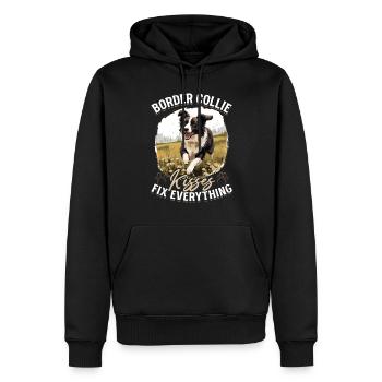 Border Collie Dog - kisses fix everything - Männer Premium Bio Hoodie - Schwarz - Vorne - Nico (187cm)