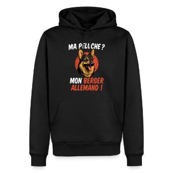 Peluche Berger Allemand Chien Humour Propriétaire - Sweat à capuche Premium bio Homme - noir - Devant - Nico (187cm)