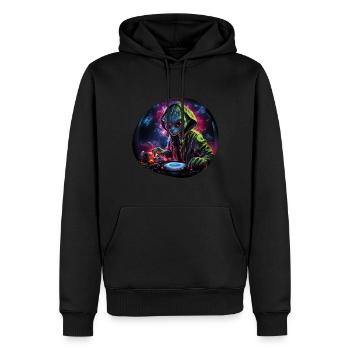 Alien DJ, Space DJ, Cosmic Beats, AlienCartoon, - Sweat à capuche Premium bio Homme - noir - Devant - Nico (187cm)
