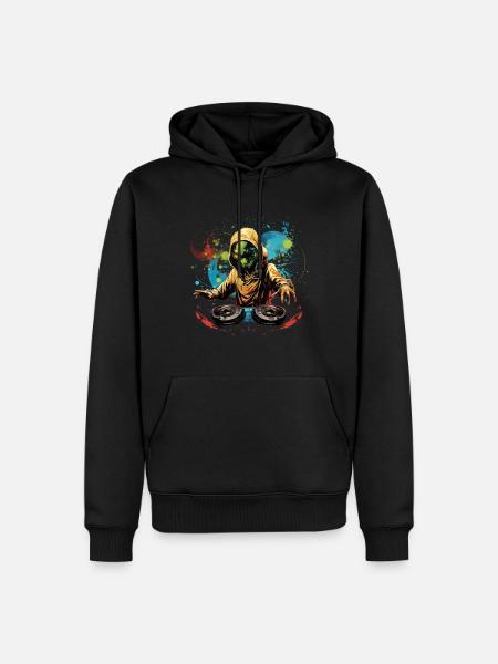 DJ Alien, Space Alien, DJ, Alien, Tegneserie, Space, - Herre Premium økologisk hoodie - sort