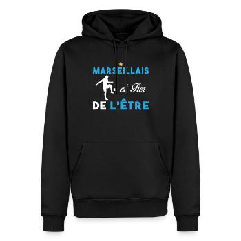 J'aime Marseille Je suis Supporter de Marseille - Sweat à capuche Premium bio Homme - noir - Devant - Nico (187cm)