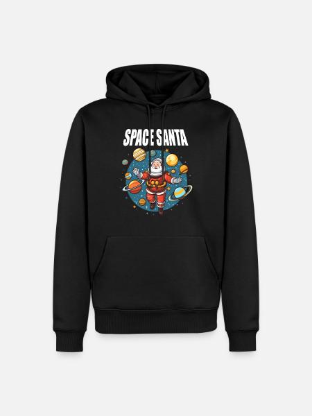 Babbo Natale nello spazio augura Buon Natale - Felpa con cappuccio ecologica premium da uomo - nero
