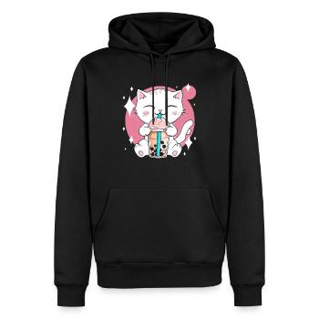 Kawaii Bubble Tea Katze Boba Milch - Männer Premium Bio Hoodie - Schwarz - Vorne - Nico (187cm)