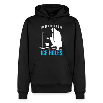 Entouré de trous de glace - Amateur de pêche sur glace - Sweat à capuche Premium bio Homme - noir - Devant - Nico (187cm)