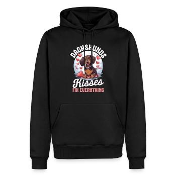 Dachshund kisses Fix everything Sausage Dog Wiener - Männer Premium Bio Hoodie - Schwarz - Vorne - Nico (187cm)