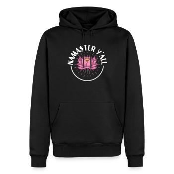 Yoga, Pleine conscience, Pratique, Méditation, Manifestation - Sweat à capuche Premium bio Homme - noir - Devant - Nico (187cm)