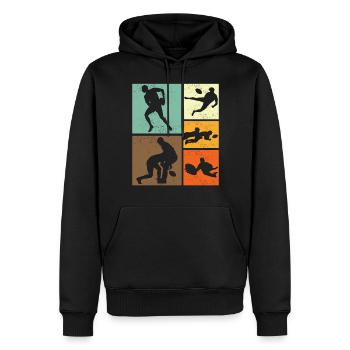 Design de joueur de Rugby Vintage rétro - Sweat à capuche Premium bio Homme - noir - Devant - Nico (187cm)