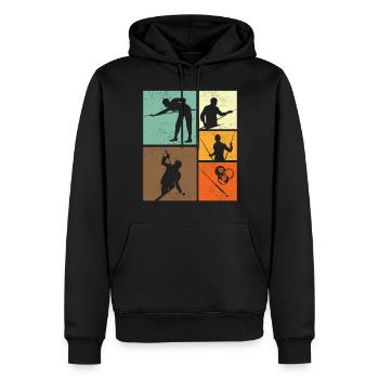 Billard-Retro-Vintage-Billardspieler-Grafik - Männer Premium Bio Hoodie - Schwarz - Vorne - Nico (187cm)