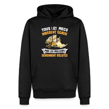 Les Mecs Naissent Rôlistes Homme Jeux de Role JDR - Sweat à capuche Premium bio Homme - noir - Devant - Nico (187cm)