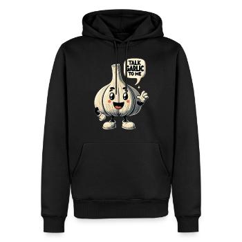 Knoblauch-Liebhaber Knoblauch-Wortspiel Sprich Knoblauch mit mir - Männer Premium Bio Hoodie - Schwarz - Vorne - Nico (187cm)