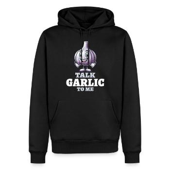 Knoblauch-Liebhaber Knoblauch-Wortspiel Sprich Knoblauch mit mir - Männer Premium Bio Hoodie - Schwarz - Vorne - Nico (187cm)