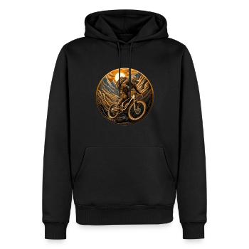 Mountainbiker, Mountainbike, Berge, Sonne - Männer Premium Bio Hoodie - Schwarz - Vorne - Nico (187cm)