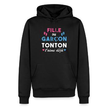 Fille ou Garçon Annonce Bébé Tonton T'aime Déjà - Sweat à capuche Premium bio Homme - noir - Devant - Nico (187cm)