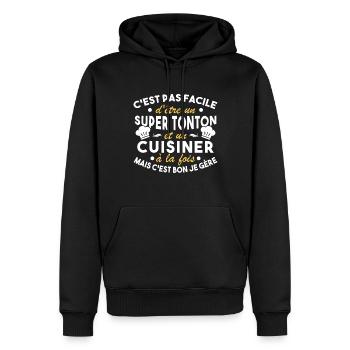 Super Tonton et un Cuisinier Cadeau Humour - Sweat à capuche Premium bio Homme - noir - Devant - Nico (187cm)