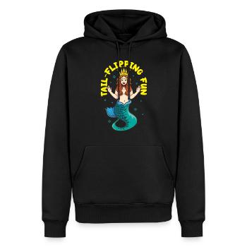 Sirène Reine, Mer, Royal, Océan, Monarque - Sweat à capuche Premium bio Homme - noir - Devant - Nico (187cm)