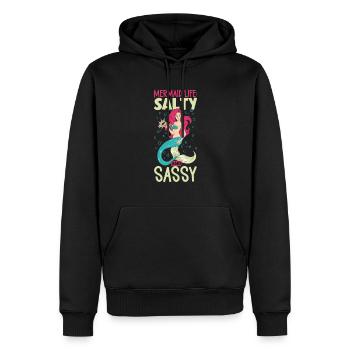 Sirène Reine, Mer, Royal, Océan, Monarque - Sweat à capuche Premium bio Homme - noir - Devant - Nico (187cm)